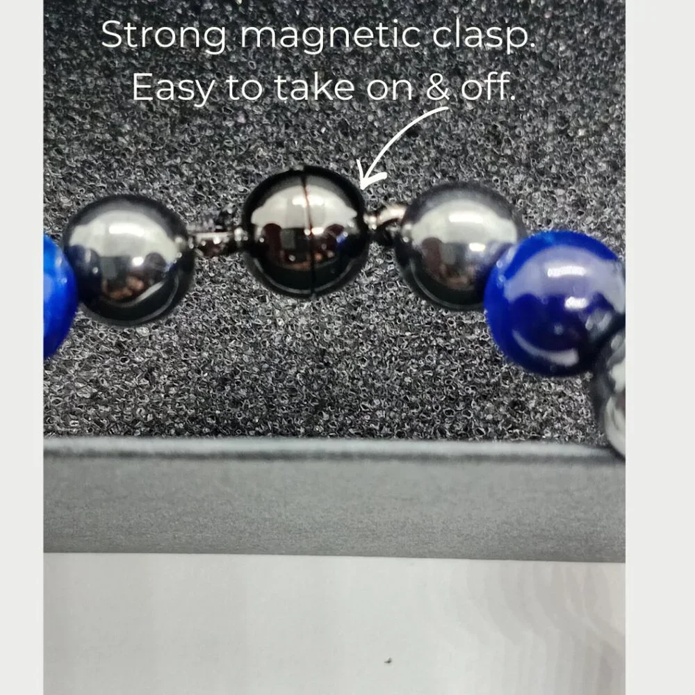 GEMSTONE Men's Double Crown Tiger's Eye & Hematite Beaded Bracelet Magnet Clasp